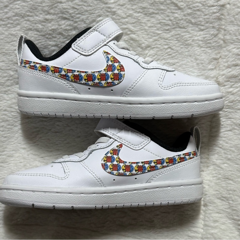 NWT Kids sz 11c Nike Court Borough Low 2 SE PS “Happy Hoops” DM899-100